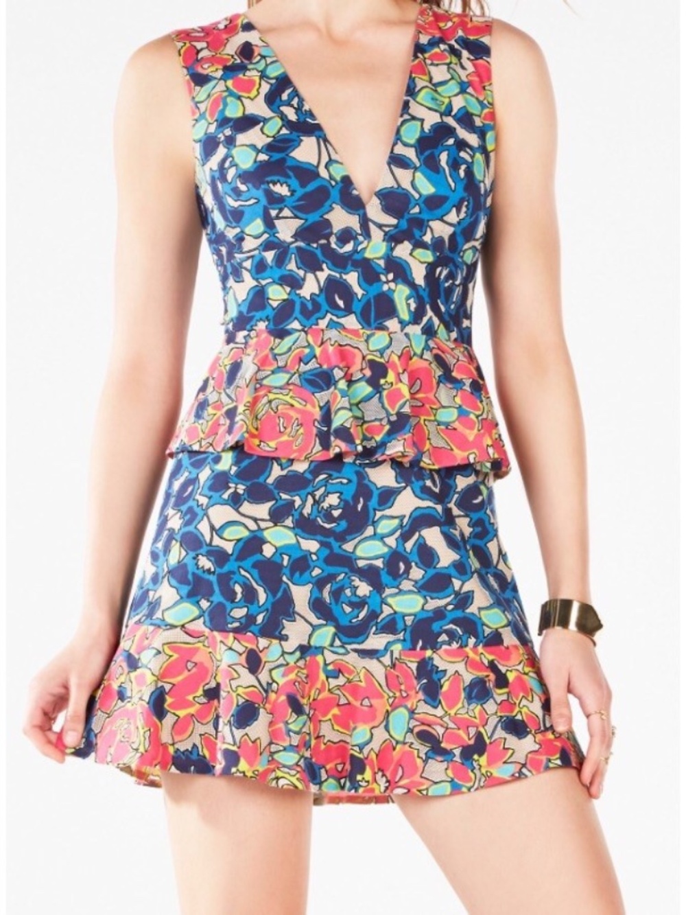 BCBG MAXAZRIA Caron Floral Peplum Mini Dress Size 8